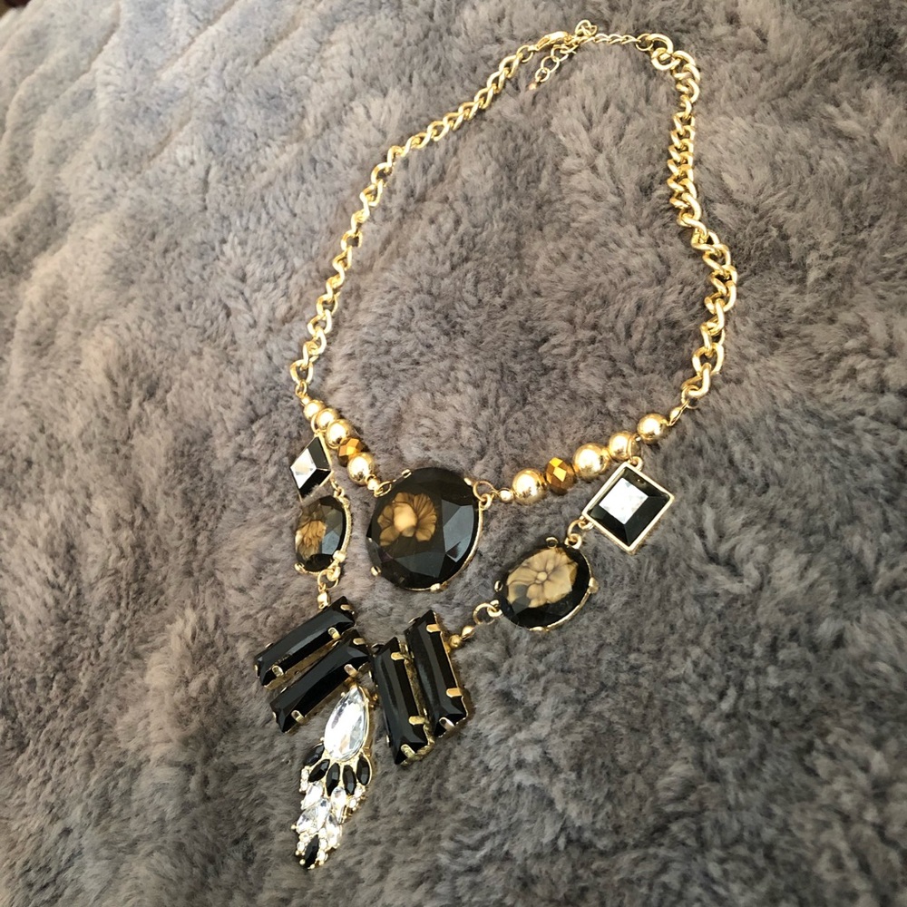 ❣️Statement Necklace - Black, Crystal & Tiger Eye